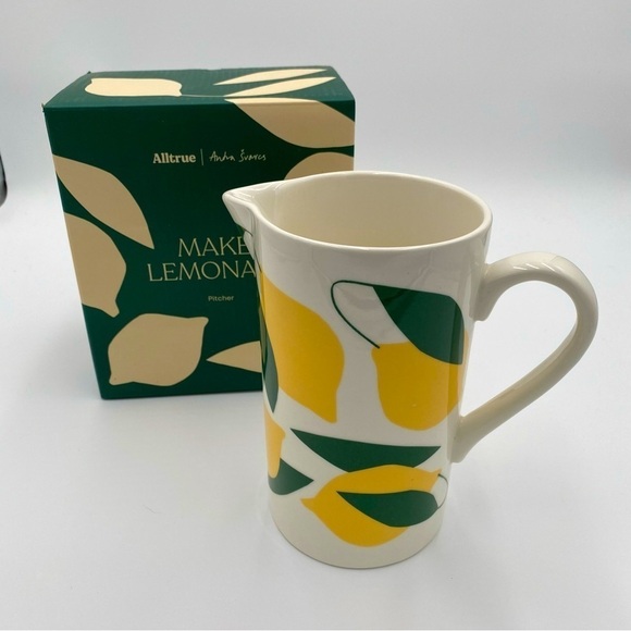 Make Lemon Pitcher Printed Water Vase Handle All True Fruit Cute Summer (NWT) - Picture 1 of 5